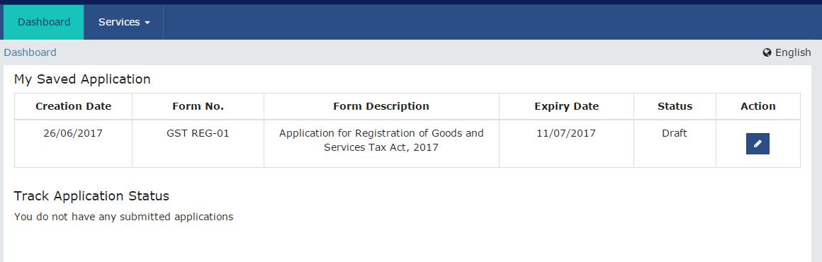 GST registration application post TRN
