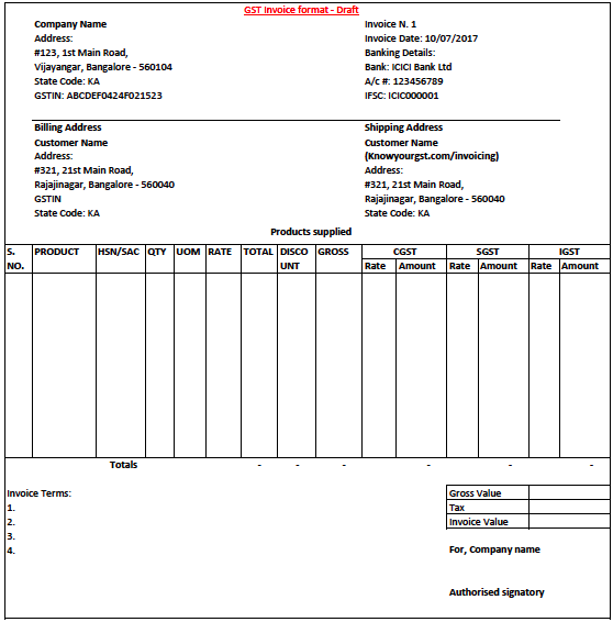 Commercial Template Of Gst Invoice Format In Excel Download Xlsx File