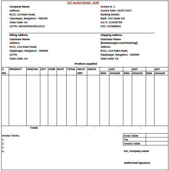 GST invoice format in excel and pdf