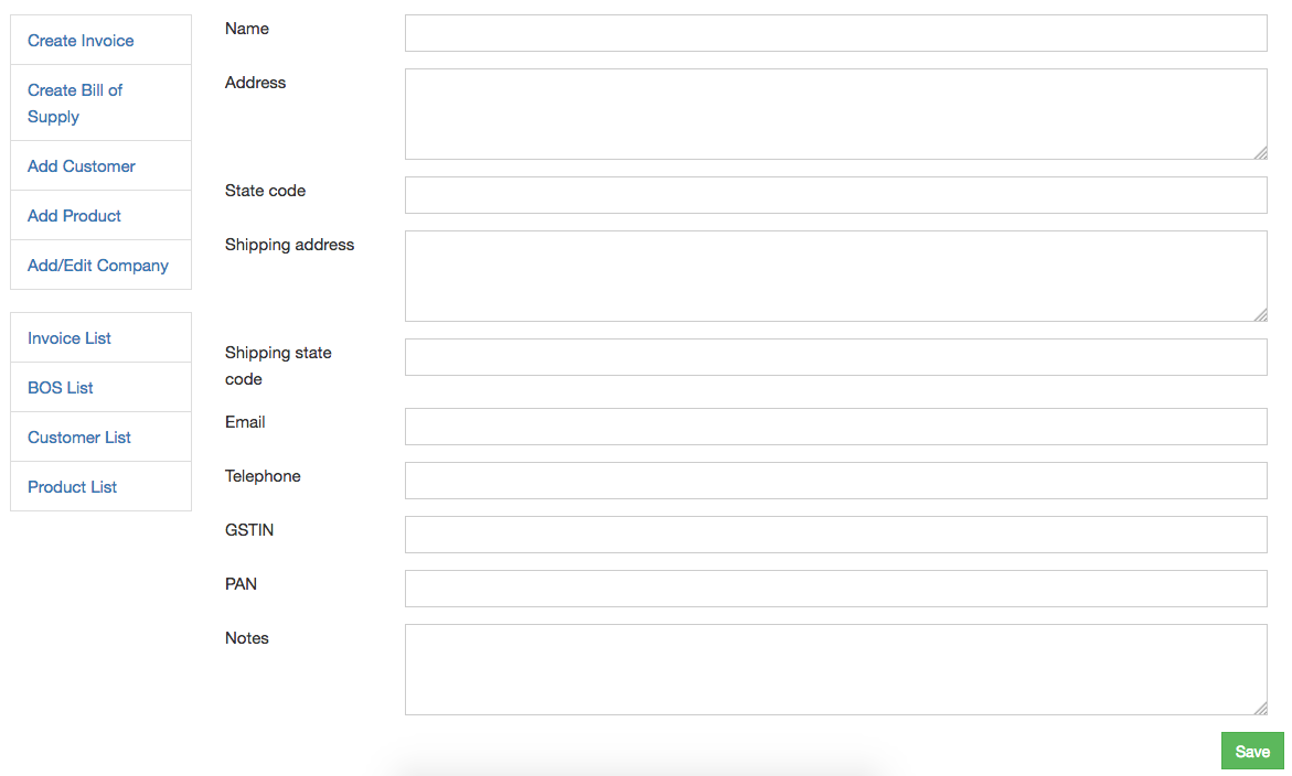 customer details for GST invoicing