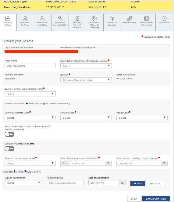 GST registration application