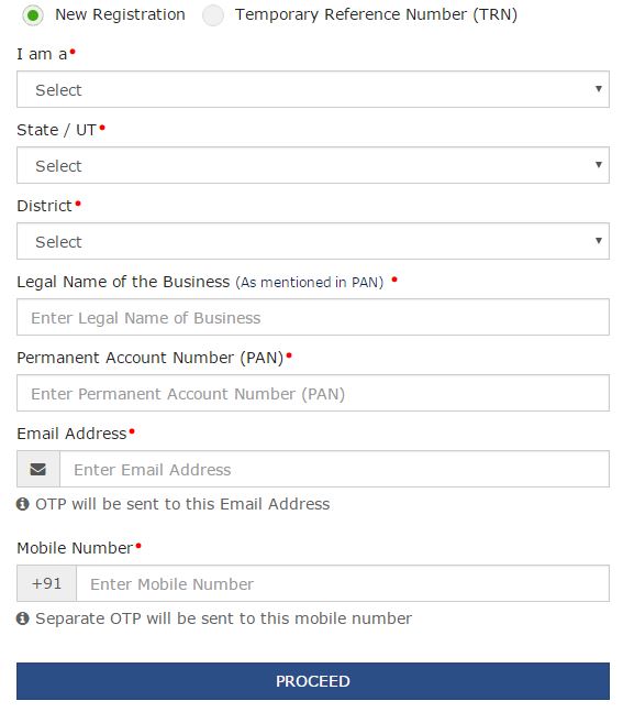 GST registration first form-New registration