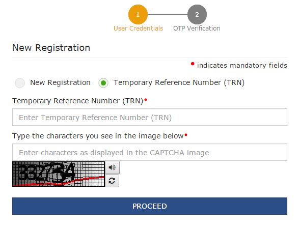 TRN screen for new registration