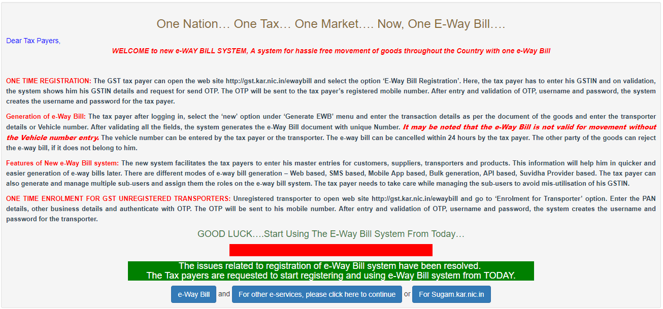 E-way bill in Karnataka