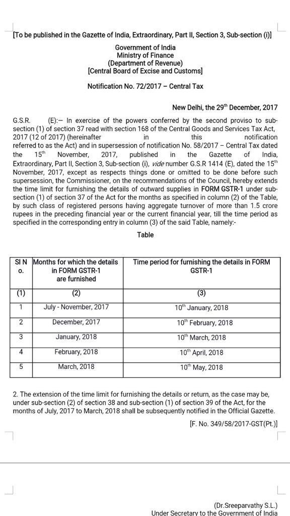 GSTR-1 due date extention