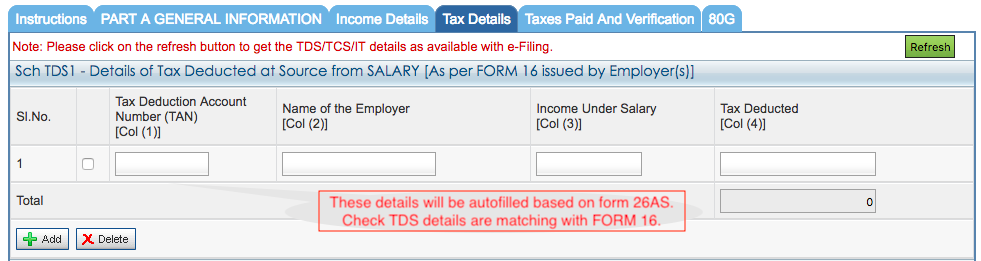 ITR-1 TDS and tax details